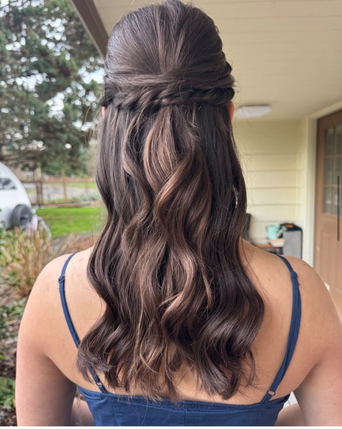 Braided half-up crown bridal hairstyle in King County, WA