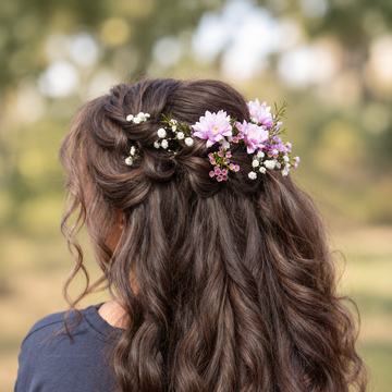 Half-up braid with fresh flowers, Yiqara Hair Co. Instagram