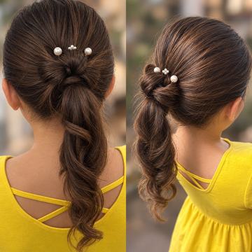 Twisted ponytail with pearl hair pins, Yiqara Hair Co. Instagram